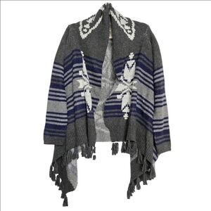 Pink Martini Alpaca/Wool Blend‎ Open Face Waterfall Tribal Grey Cardigan